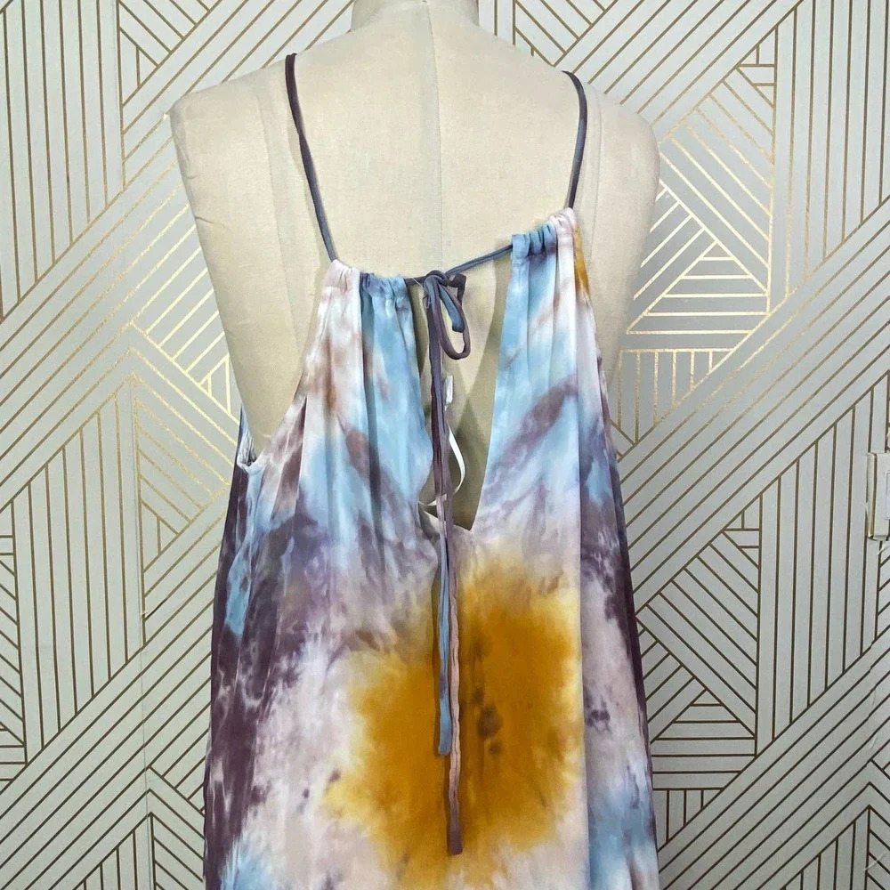 Young Fabulous & Broke Elie Trapeze Orange Blue White Maxi Dress Size Medium - Picture 8 of 12